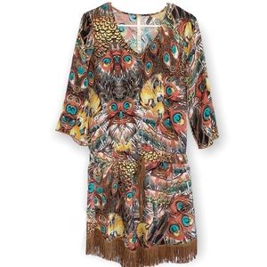 Uncle Frank Fringe Peacock Feather Dress Sz XS